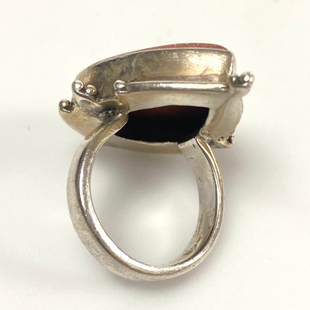 v572 Vintage Teardrop-Shaped Goldstone Ring in Sterling Silver Setting Size 6.5