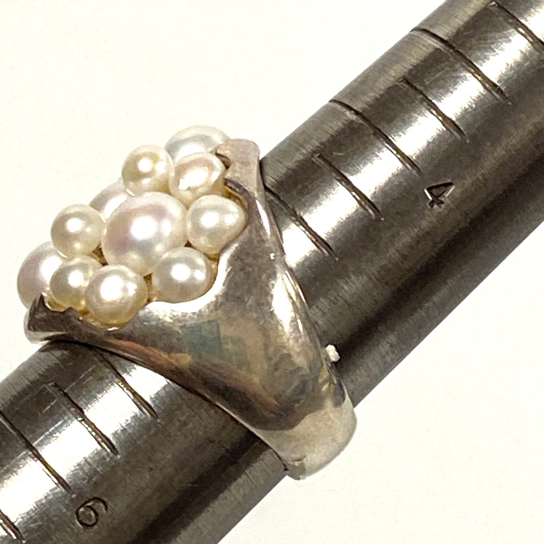 v582 Vintage Sterling Silver Tracey Mayer Pearl Dome "cha-cha" Cluster Ring Sz 5