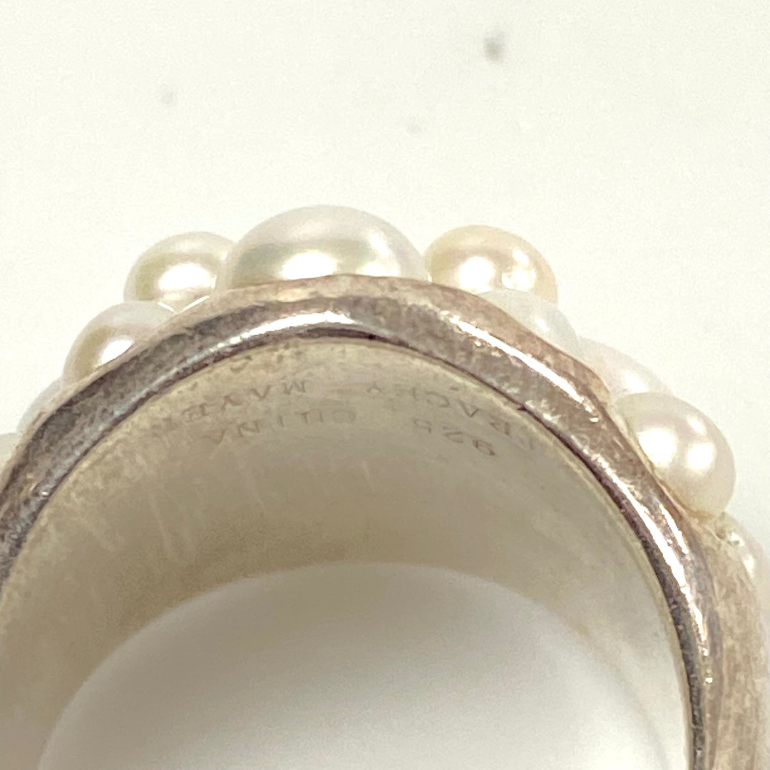 v582 Vintage Sterling Silver Tracey Mayer Pearl Dome "cha-cha" Cluster Ring Sz 5