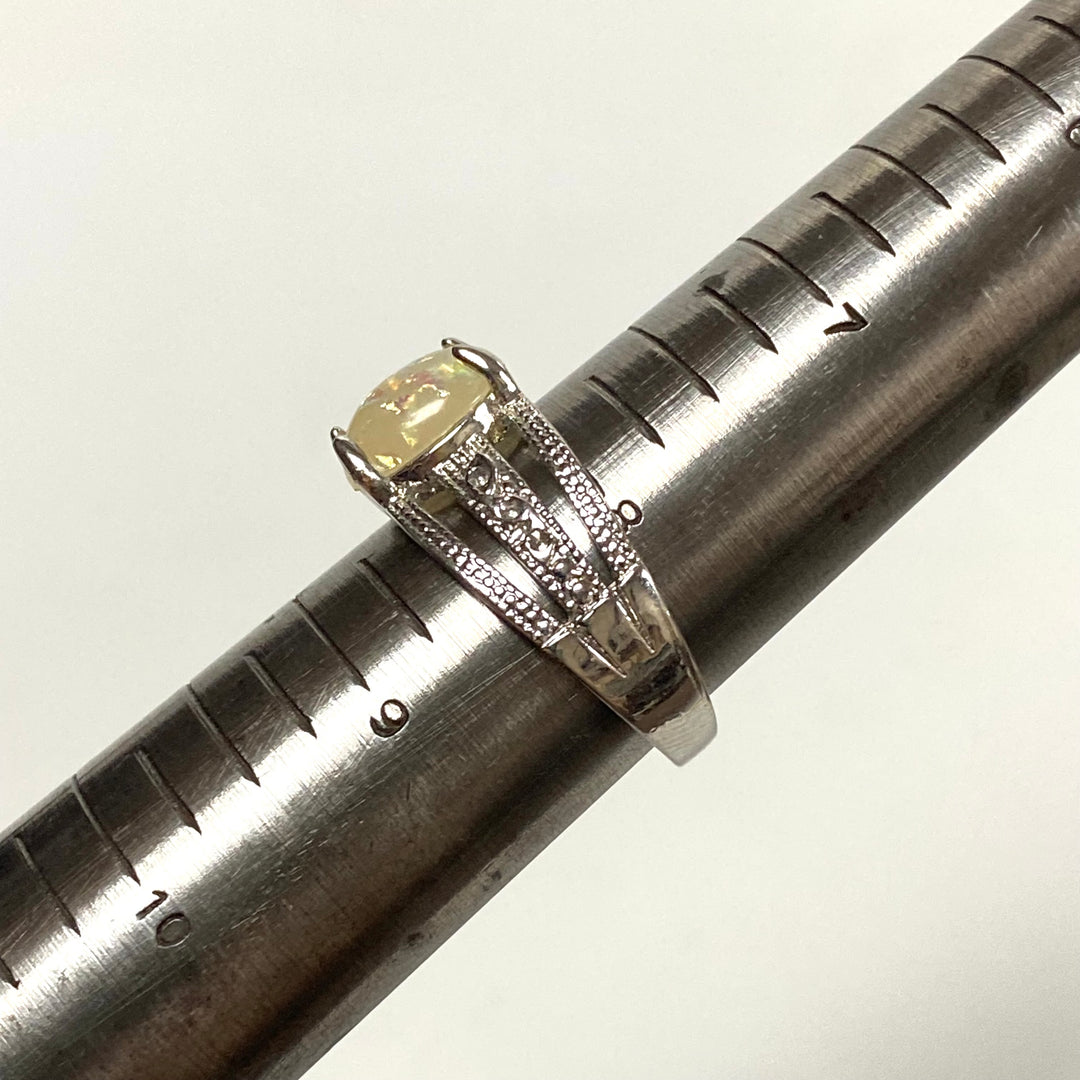 v586 Vintage Oval Yellow Stone Ring in Sterling Silver 4-Prongs Setting Sz 8.25