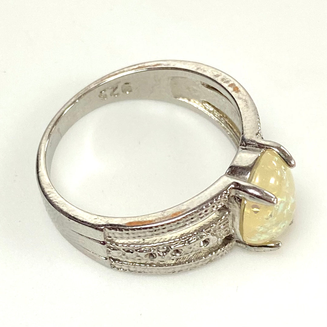 v586 Vintage Oval Yellow Stone Ring in Sterling Silver 4-Prongs Setting Sz 8.25