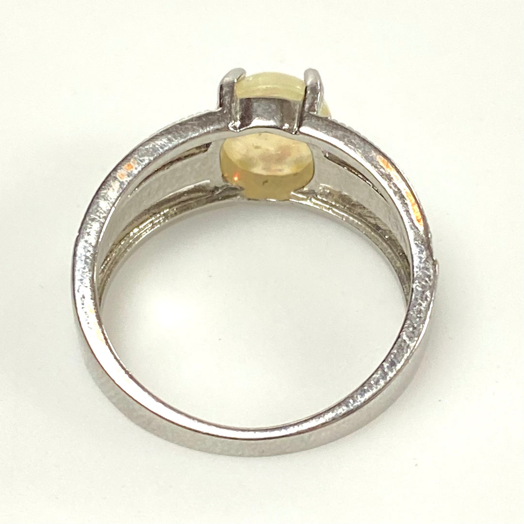 v586 Vintage Oval Yellow Stone Ring in Sterling Silver 4-Prongs Setting Sz 8.25