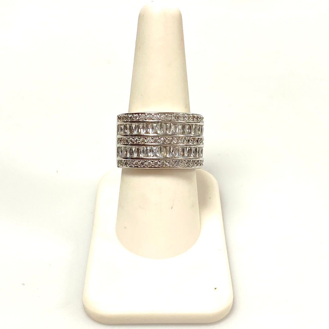 v588 Vintage Sterling Silver Multi-row Multi-shape CZ 14mm Wide Band Ring Sz 8.5