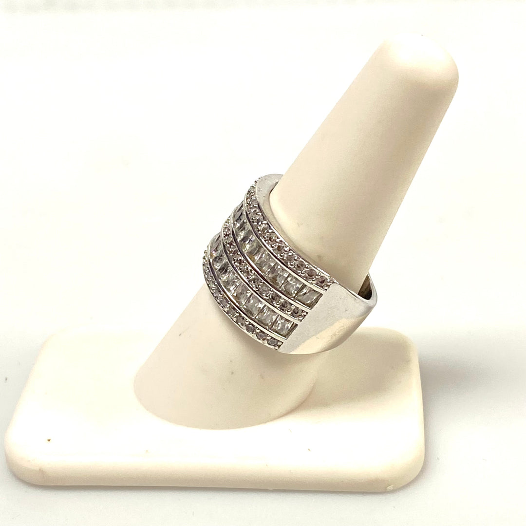 v588 Vintage Sterling Silver Multi-row Multi-shape CZ 14mm Wide Band Ring Sz 8.5