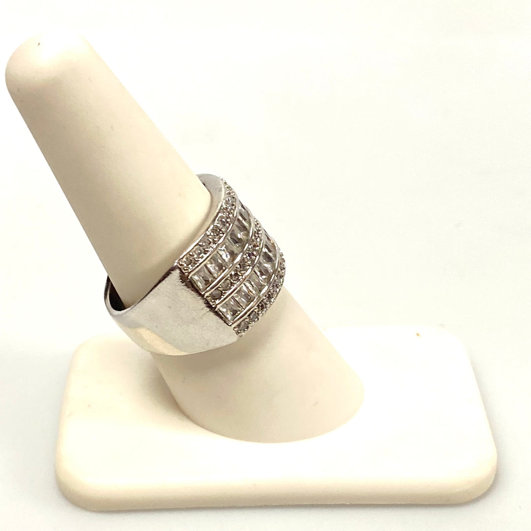 v588 Vintage Sterling Silver Multi-row Multi-shape CZ 14mm Wide Band Ring Sz 8.5