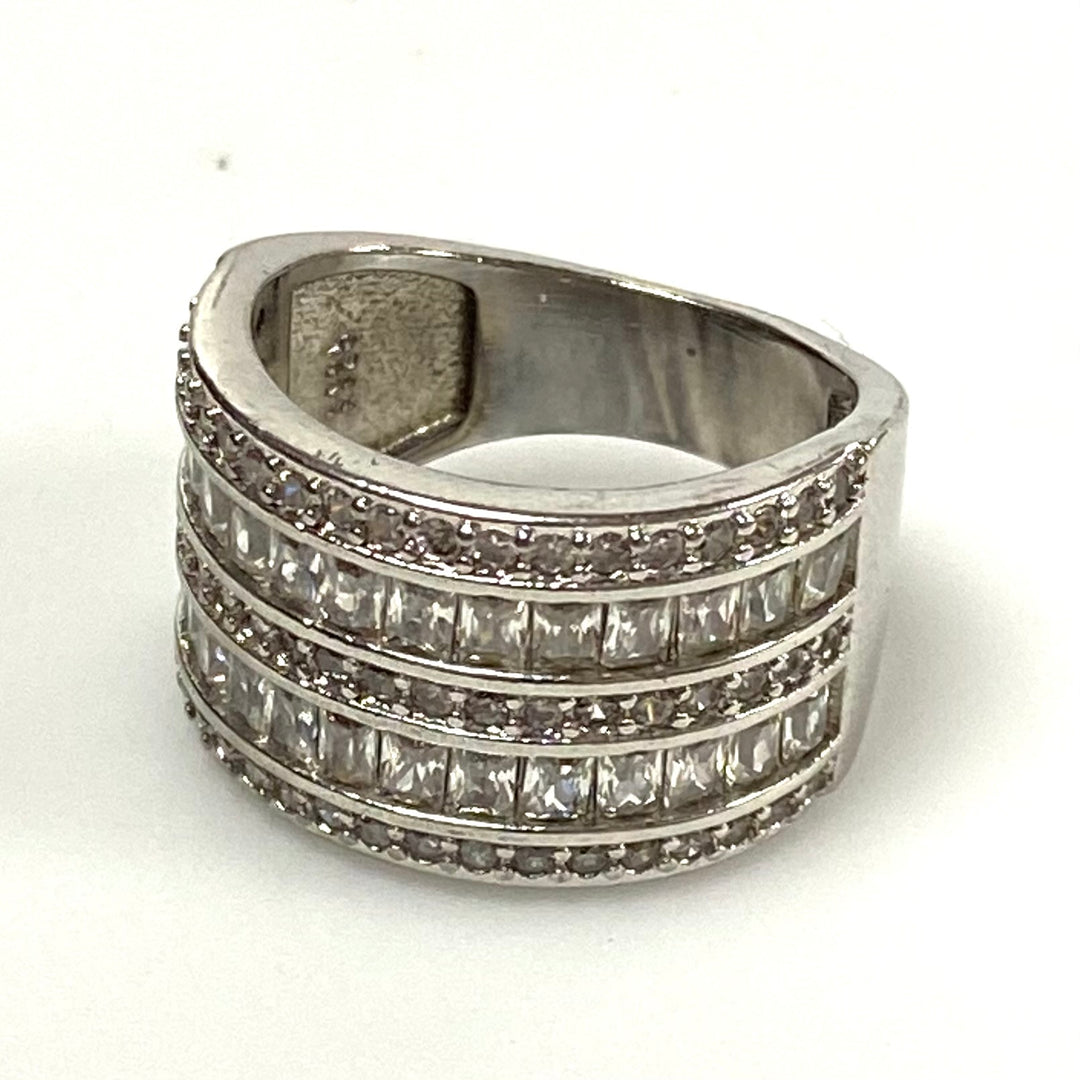 v588 Vintage Sterling Silver Multi-row Multi-shape CZ 14mm Wide Band Ring Sz 8.5