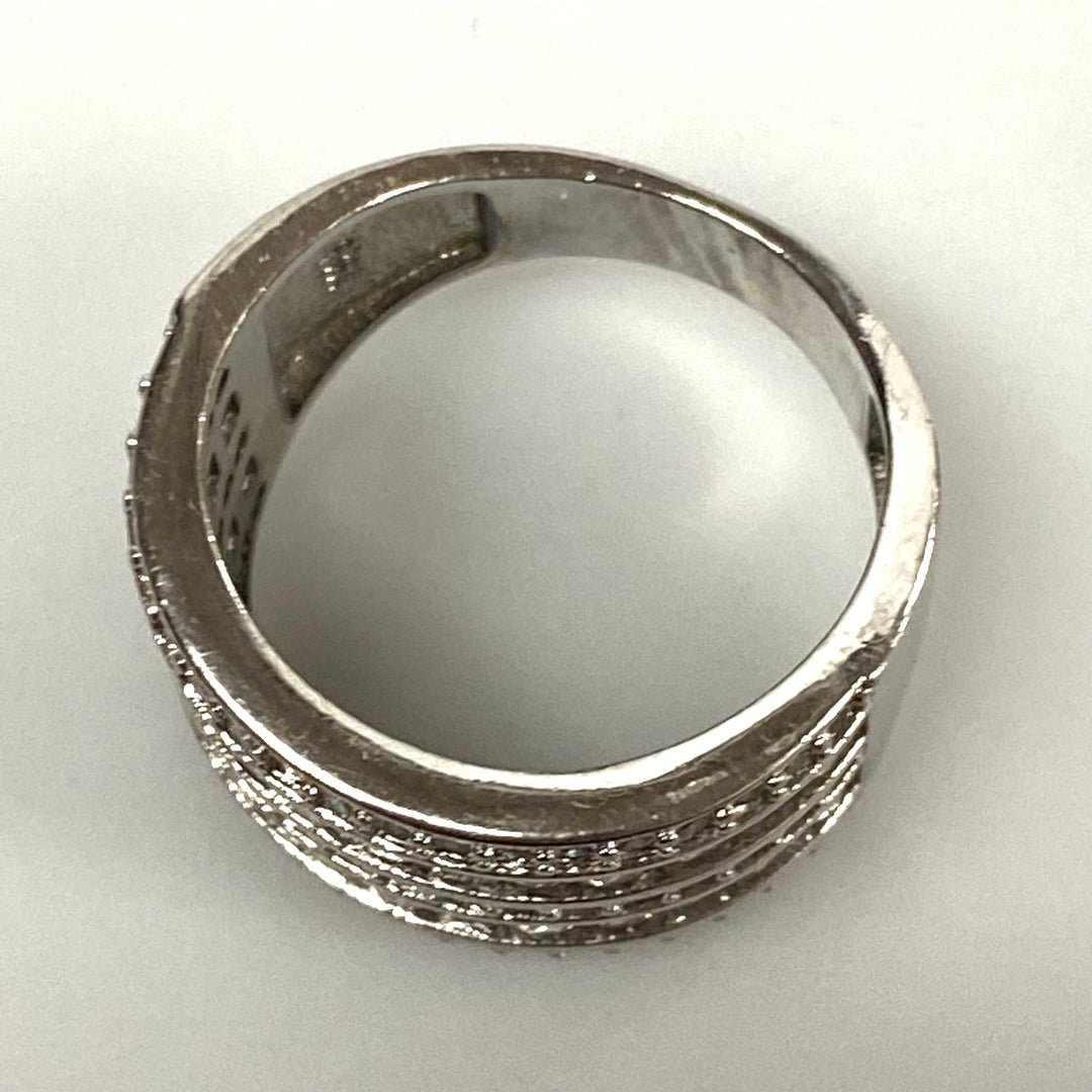 v588 Vintage Sterling Silver Multi-row Multi-shape CZ 14mm Wide Band Ring Sz 8.5