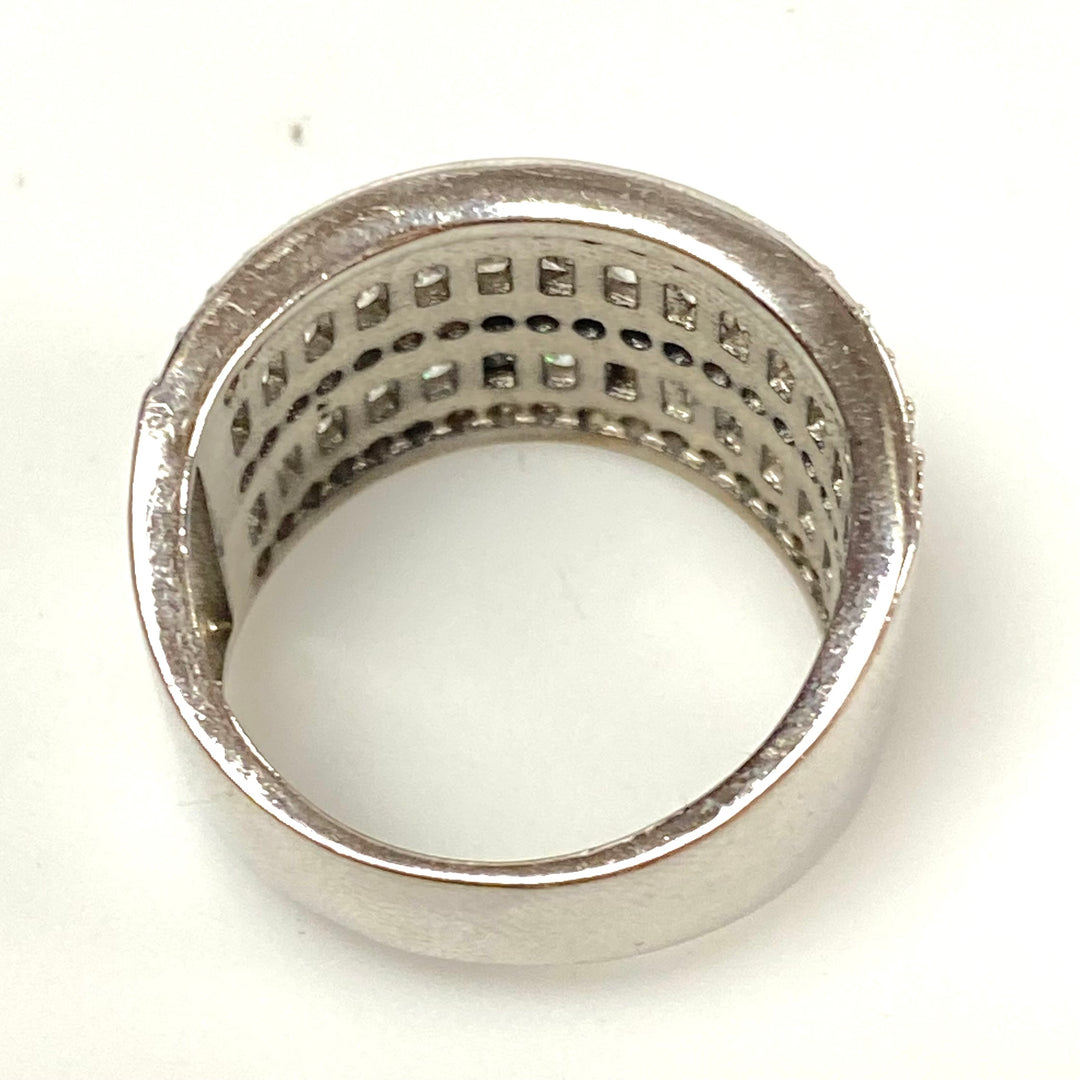 v588 Vintage Sterling Silver Multi-row Multi-shape CZ 14mm Wide Band Ring Sz 8.5