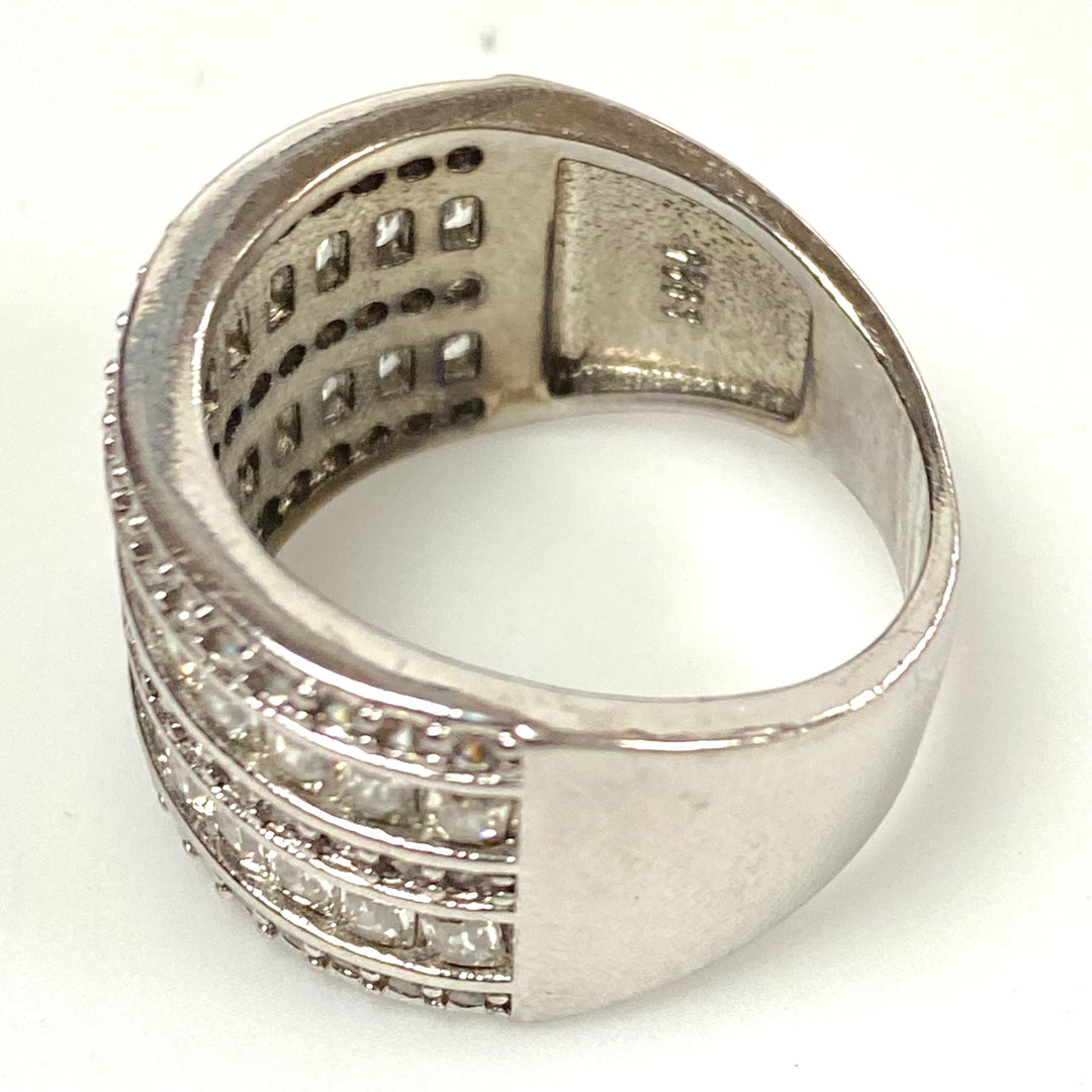 v588 Vintage Sterling Silver Multi-row Multi-shape CZ 14mm Wide Band Ring Sz 8.5
