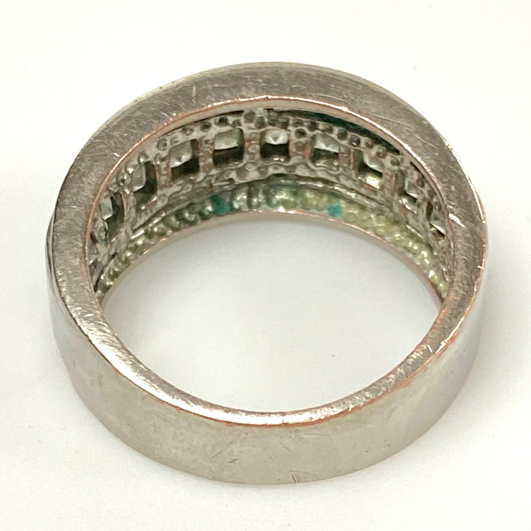 v589 Vintage Sterling Silver Channel-set White Stone 9mm Wide Band Ring Size 7