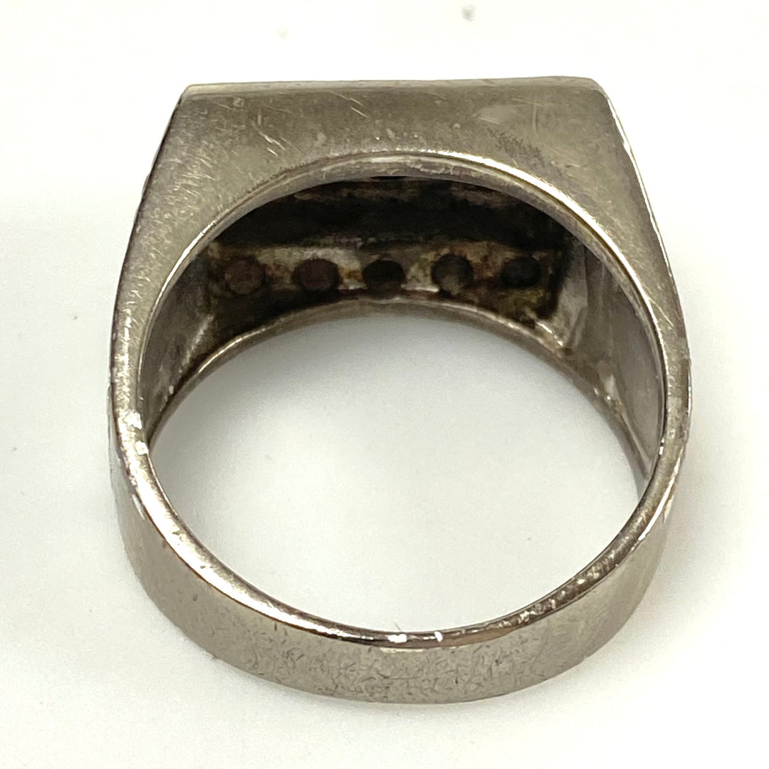v590 Vintage Sterling Silver Baguette White Stone 12mm Wide Band Ring Size 11