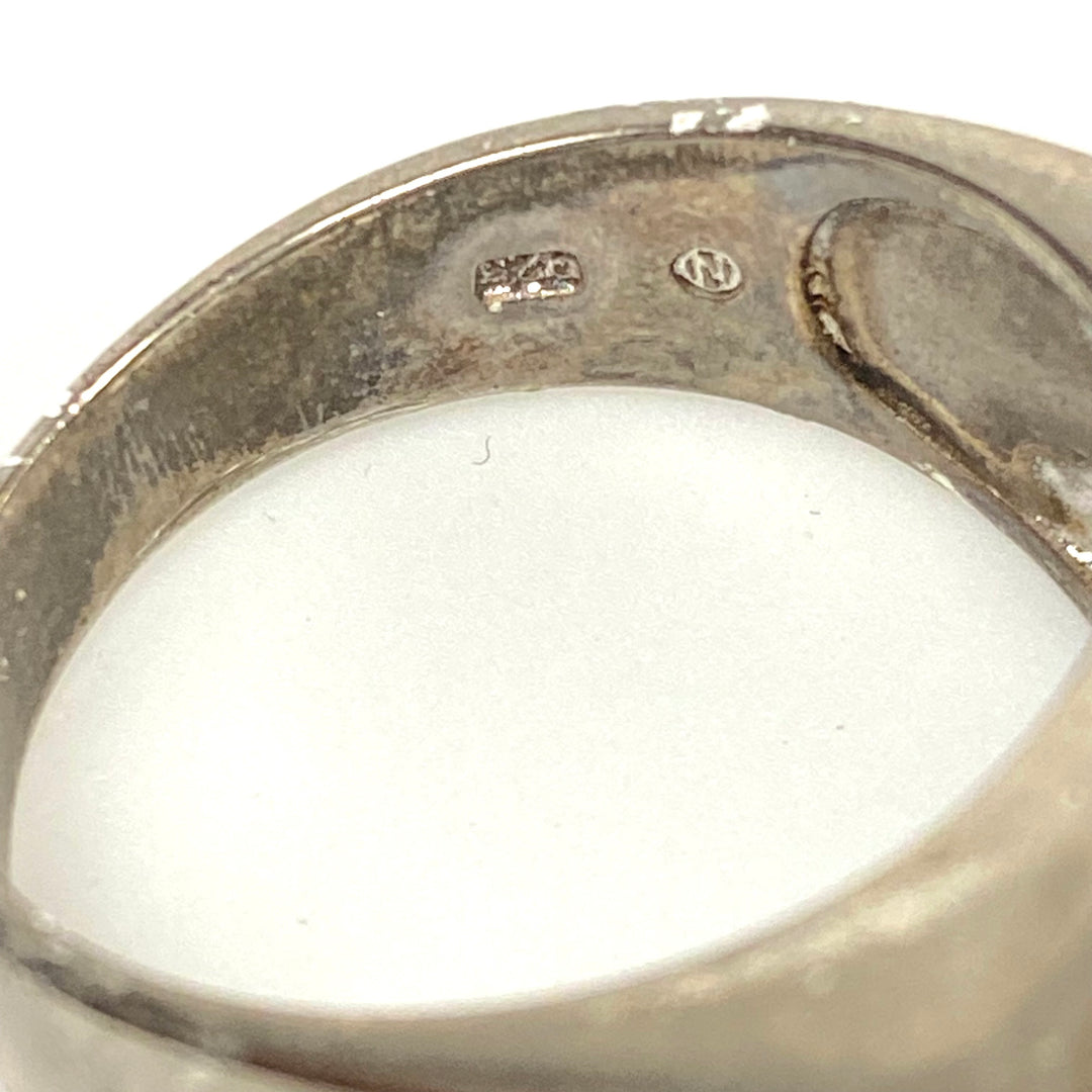 v590 Vintage Sterling Silver Baguette White Stone 12mm Wide Band Ring Size 11