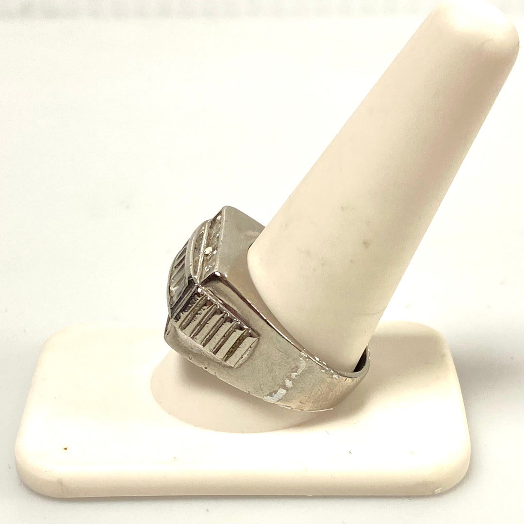 v590 Vintage Sterling Silver Baguette White Stone 12mm Wide Band Ring Size 11
