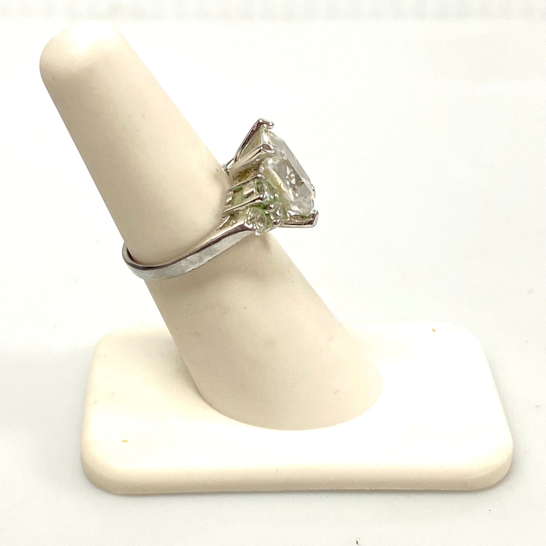 v591 Vintage Sterling Silver Cushion-Cut White Cubic Zirconia Stone Ring Size 6