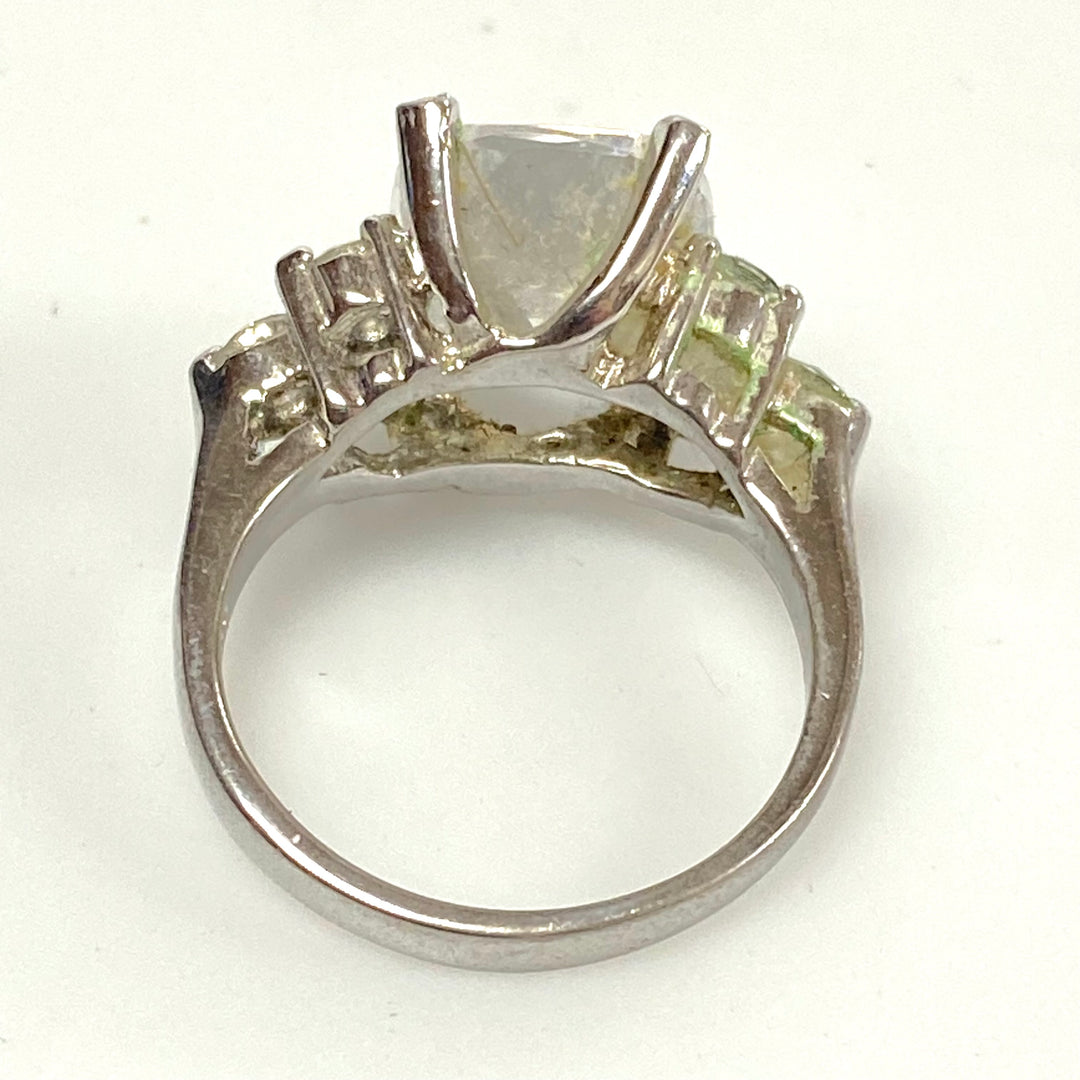 v591 Vintage Sterling Silver Cushion-Cut White Cubic Zirconia Stone Ring Size 6