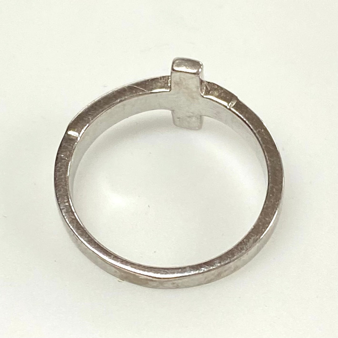 v594 Vintage Sterling Silver Blue Opalata Inlay Cross Band Ring Size 3.75