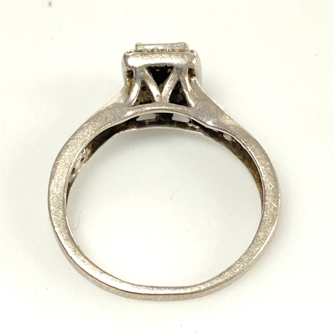 v595 Vintage Sterling Silver White Rhinestone Stone Twisted Band Ring Size 7.5