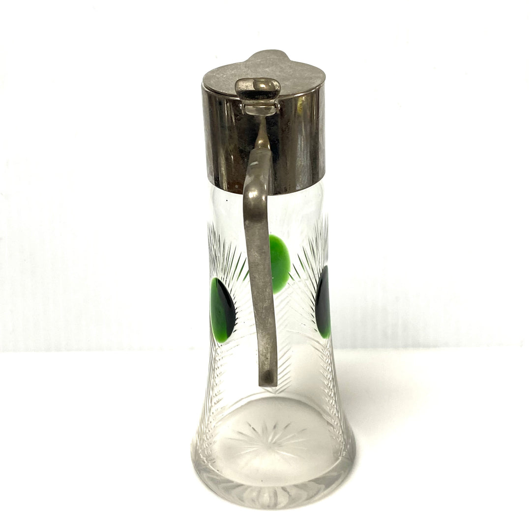 v603 Vintage Art Nouveau Glass Body Metal Top Carafe Pitcher Claret Jug Decanter
