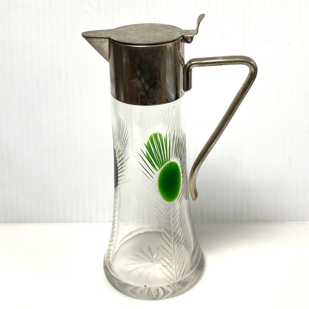 v603 Vintage Art Nouveau Glass Body Metal Top Carafe Pitcher Claret Jug Decanter