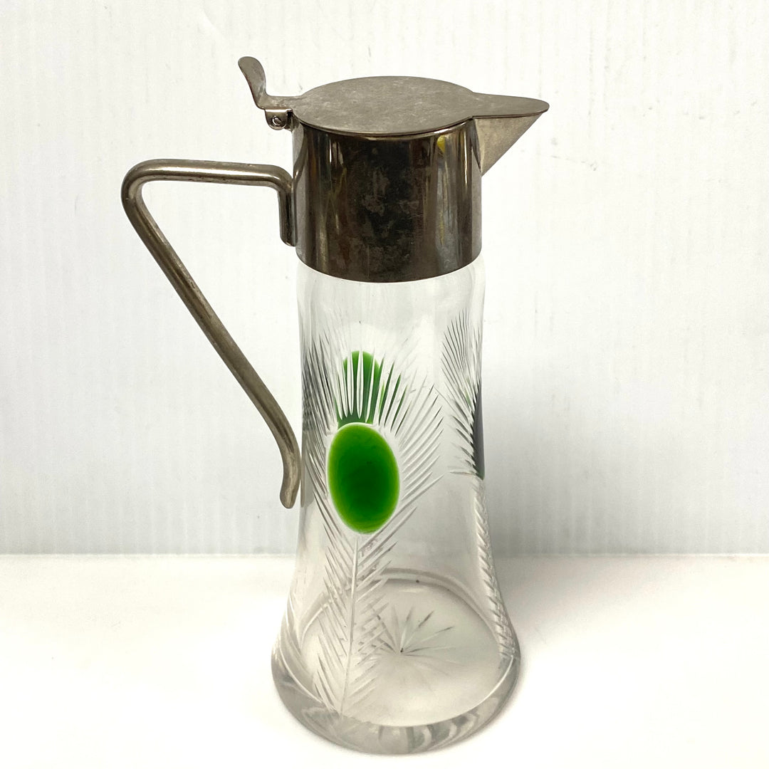 v603 Vintage Art Nouveau Glass Body Metal Top Carafe Pitcher Claret Jug Decanter