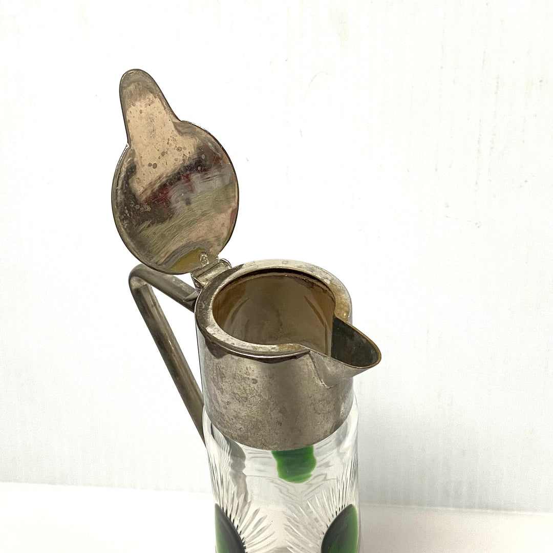 v603 Vintage Art Nouveau Glass Body Metal Top Carafe Pitcher Claret Jug Decanter