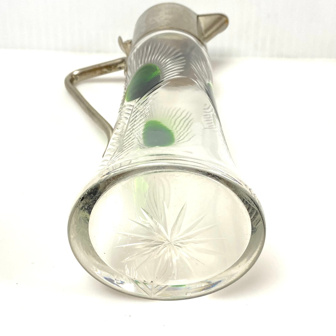 v603 Vintage Art Nouveau Glass Body Metal Top Carafe Pitcher Claret Jug Decanter