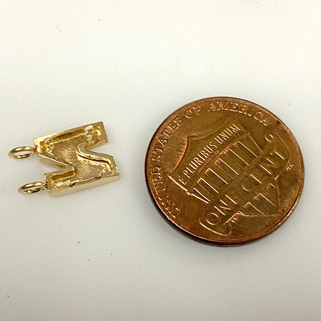 v608 Vintage 14k Yellow Gold Pendant Charm Jewelry Bracelet Making Part Letter N