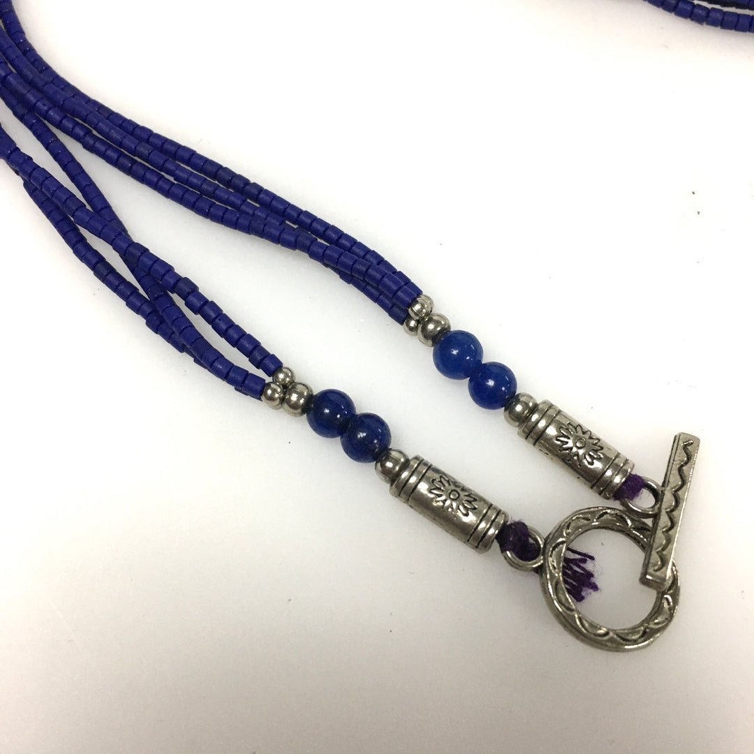 v620 Vintage Blue Lapis Lazuli Beaded Y-style Necklace Sterling Silver 25" Long