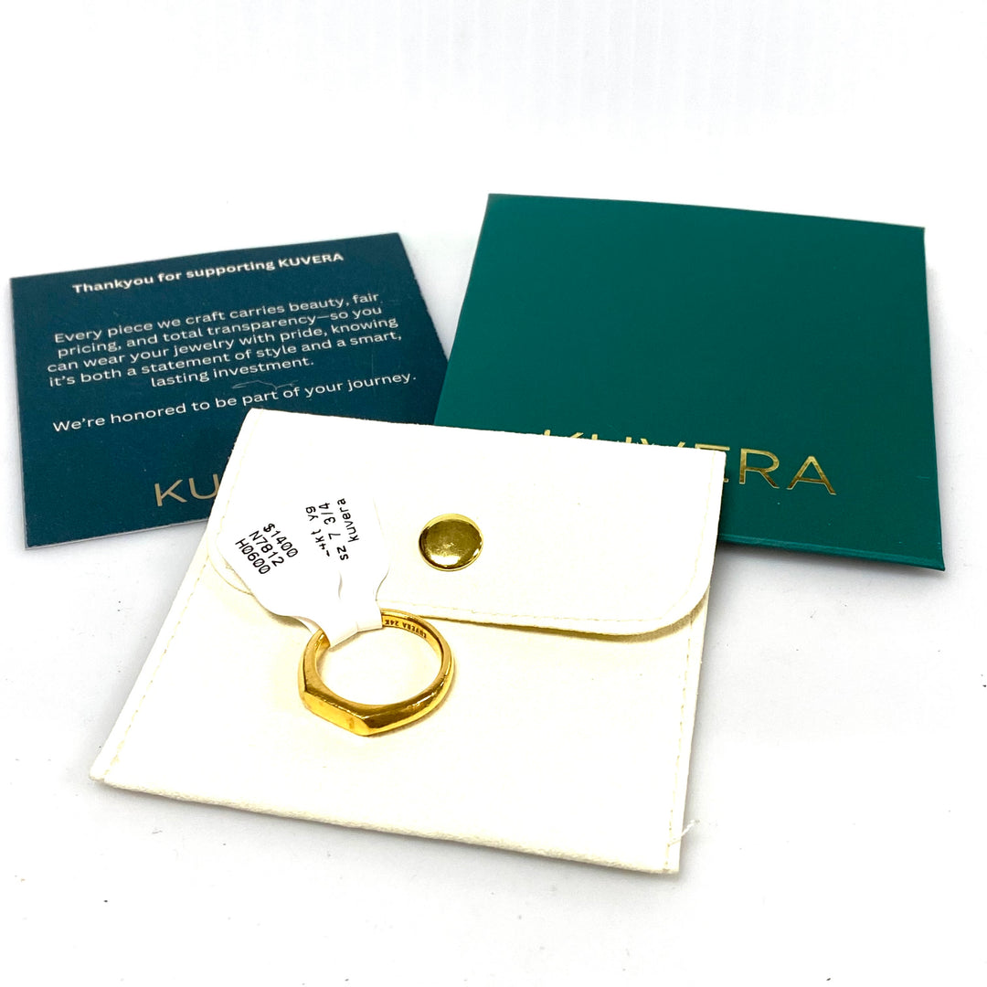 v622 Kuvera Solid 24K Yellow Gold Band Ring Size 7 3/4 Bar Signet Quality Design