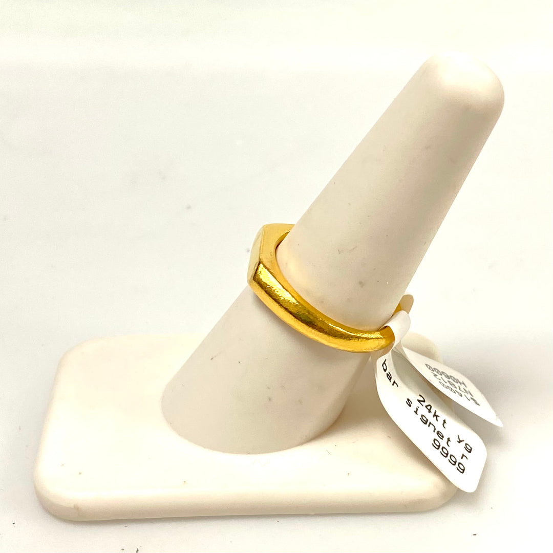 v622 Kuvera Solid 24K Yellow Gold Band Ring Size 7 3/4 Bar Signet Quality Design