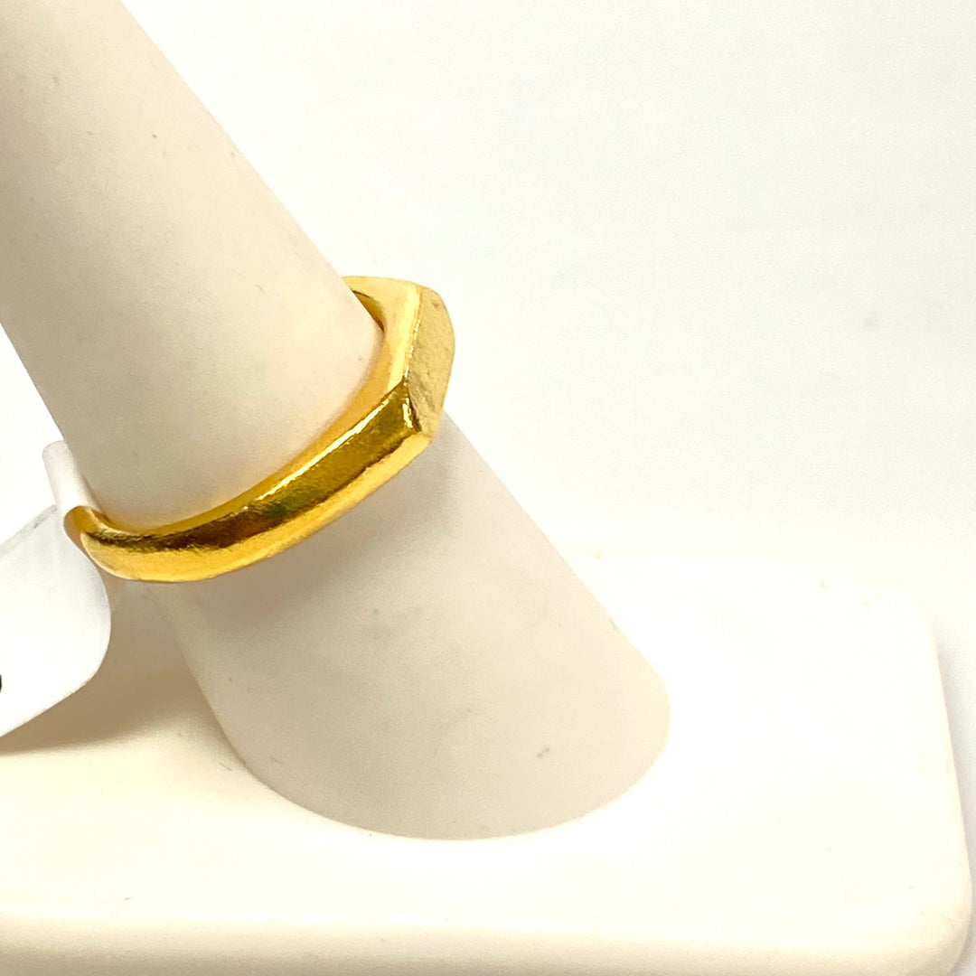 v622 Kuvera Solid 24K Yellow Gold Band Ring Size 7 3/4 Bar Signet Quality Design