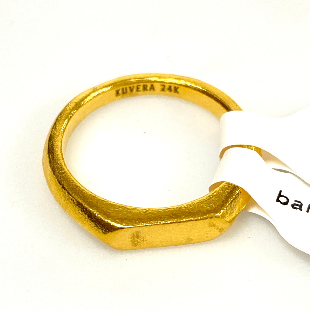 v622 Kuvera Solid 24K Yellow Gold Band Ring Size 7 3/4 Bar Signet Quality Design
