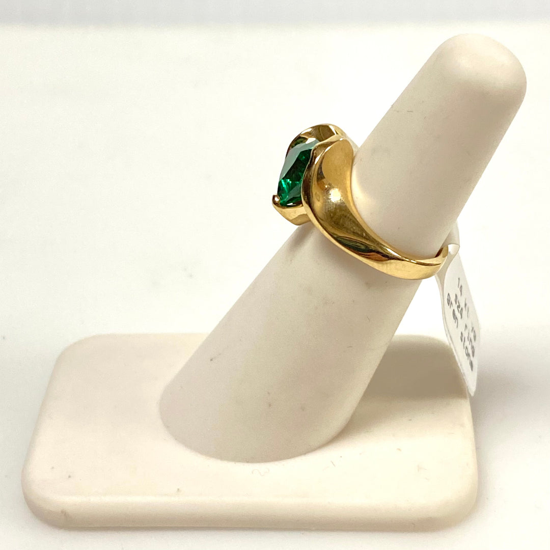 v624 Vintage 14k Yellow Gold Trillion-cut Green Gemstone Diamond Statement Ring Sz 4.25
