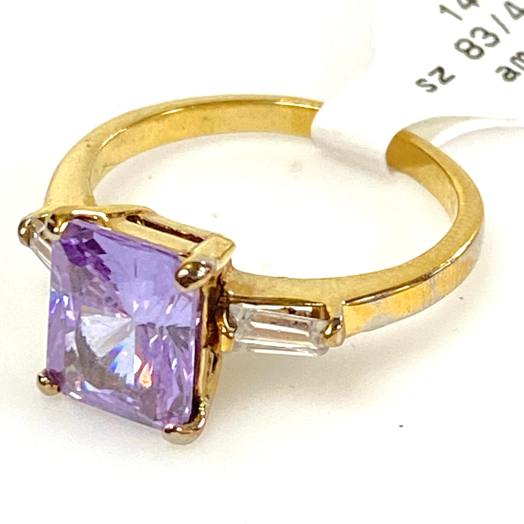v631 Vintage 14k Yellow Gold Amethyst & White Stone Cocktail Ring Size 8.75
