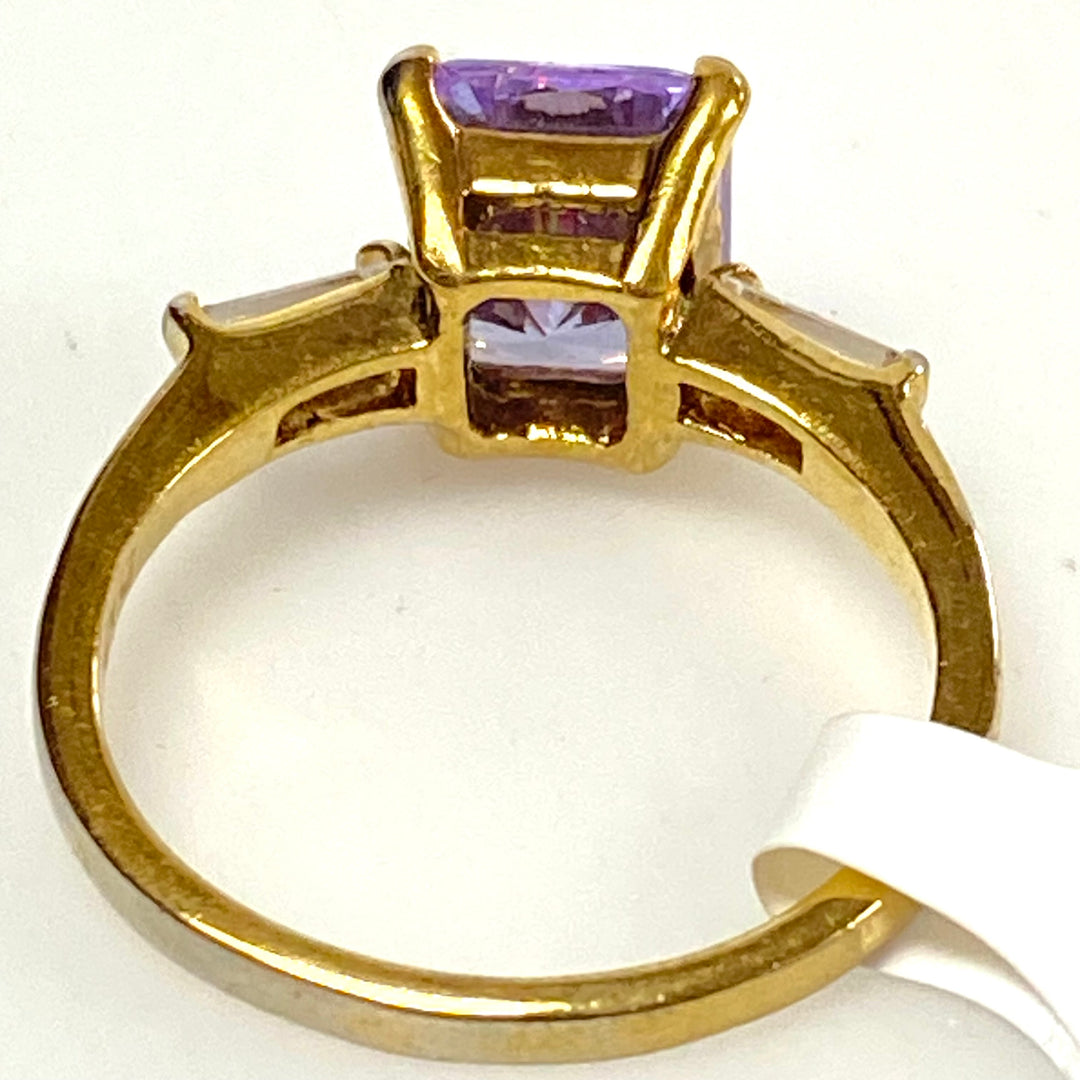 v631 Vintage 14k Yellow Gold Amethyst & White Stone Cocktail Ring Size 8.75