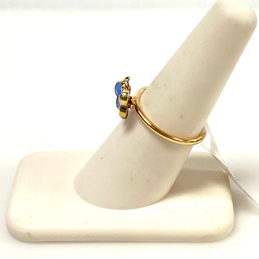 v634 Vintage 14k Yellow Gold Hand Painted Enamel Butterfly Design Ring Size 7