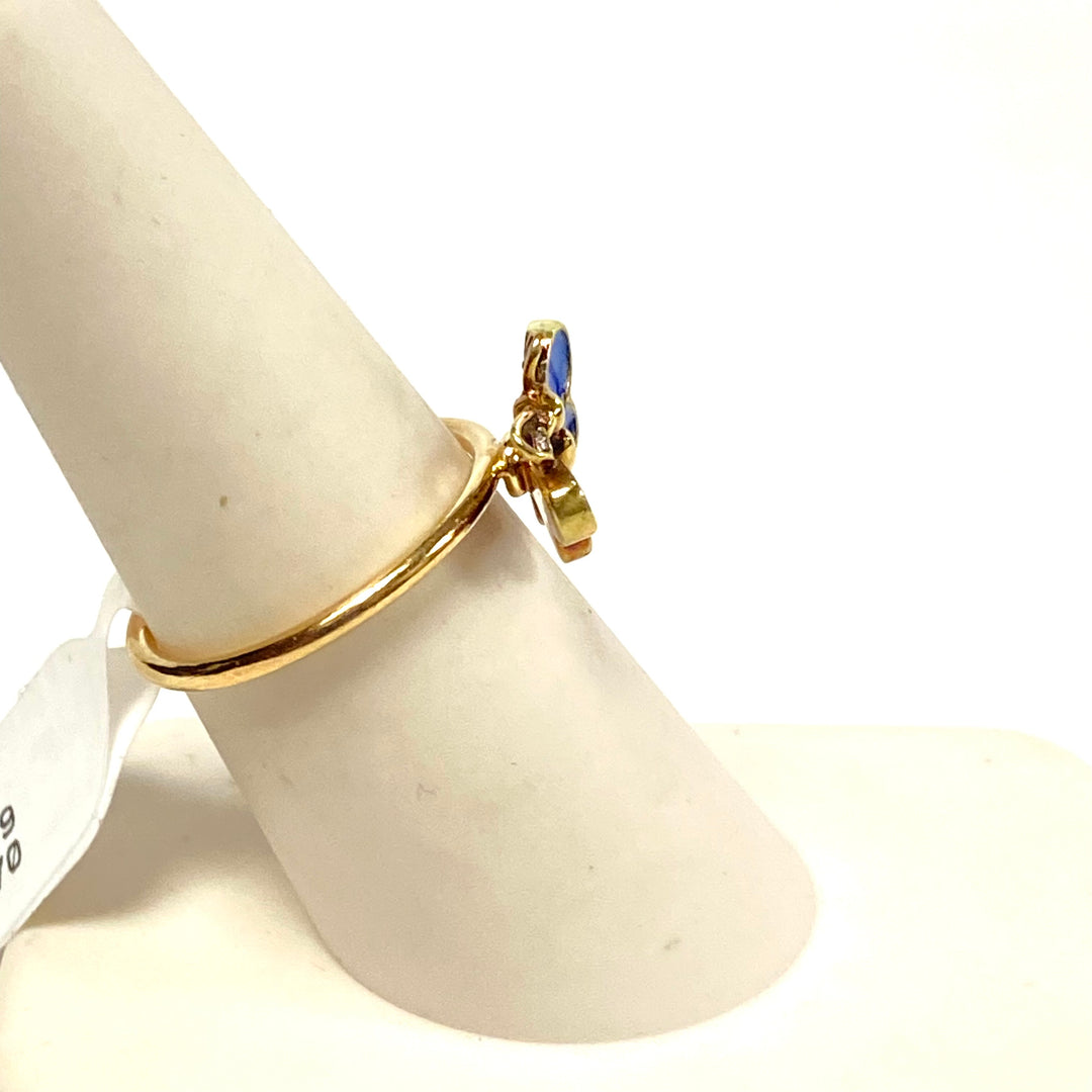 v634 Vintage 14k Yellow Gold Hand Painted Enamel Butterfly Design Ring Size 7