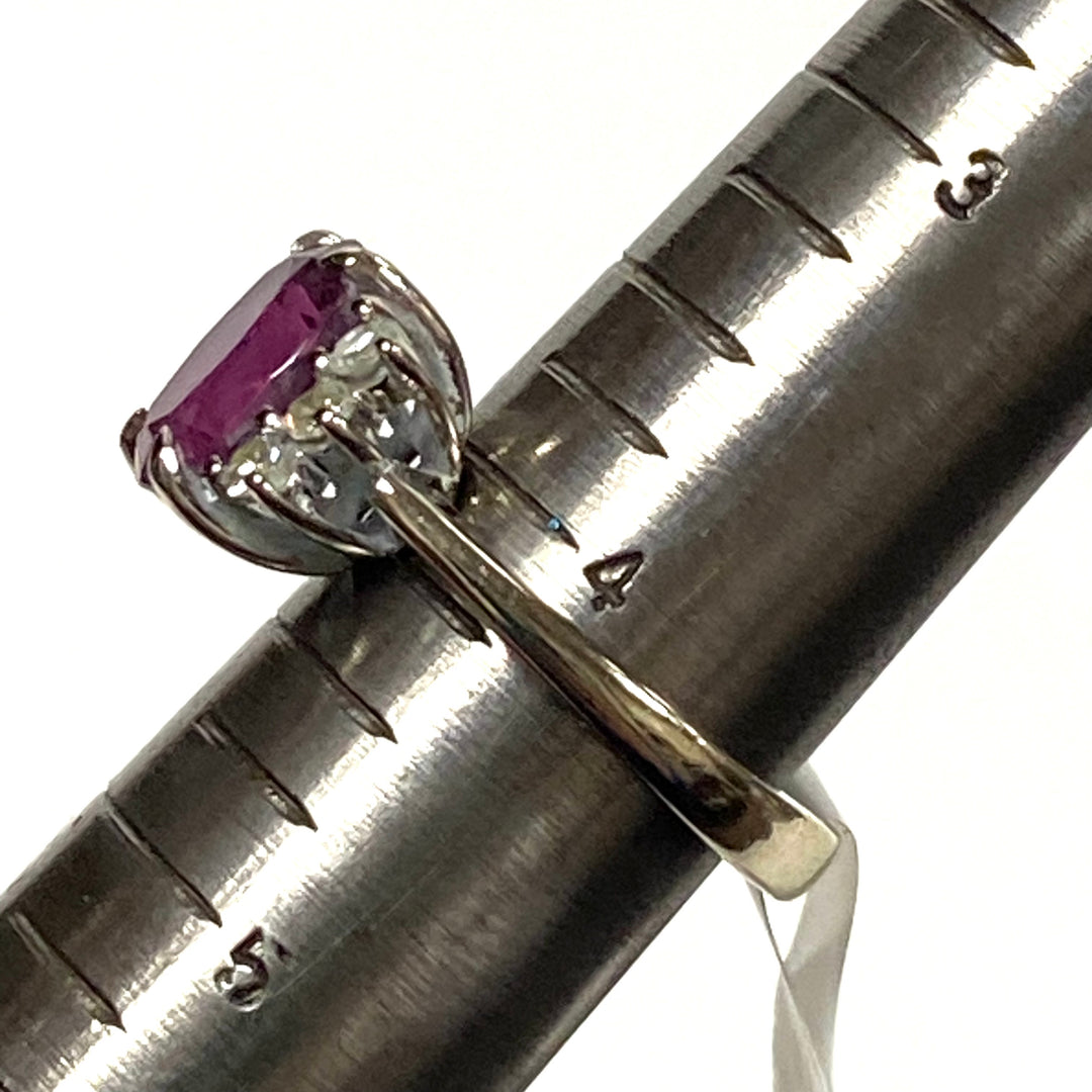 v635 Vintage 14k White Gold Prominent Pink & White Gemstone Ring Size 4.25