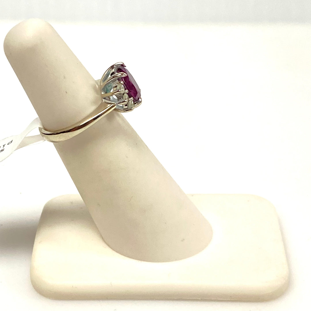 v635 Vintage 14k White Gold Prominent Pink & White Gemstone Ring Size 4.25