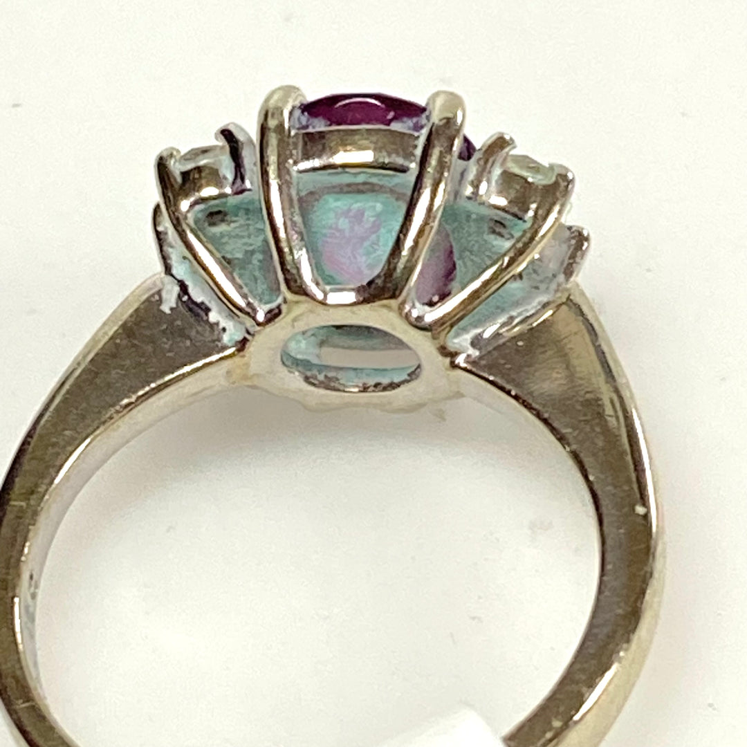 v635 Vintage 14k White Gold Prominent Pink & White Gemstone Ring Size 4.25
