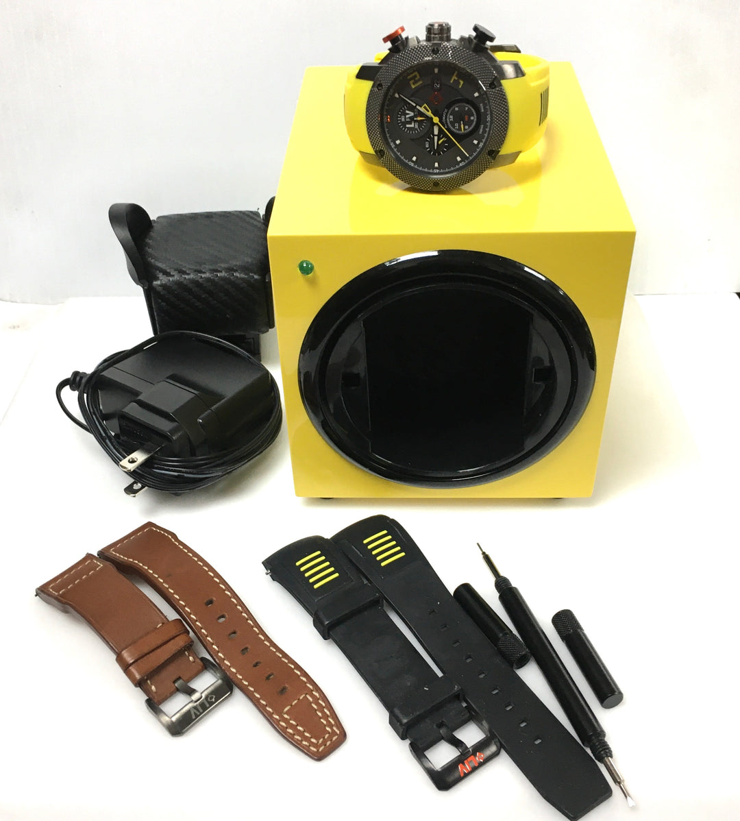 v643 LIV Genesis GX-AC Venom Yellow Automatic Chronograph Swiss Made Wrist Watch Extra Bands and a winder