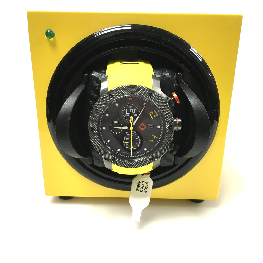 v643 LIV Genesis GX-AC Venom Yellow Automatic Chronograph Swiss Made Wrist Watch Extra Bands and a winder