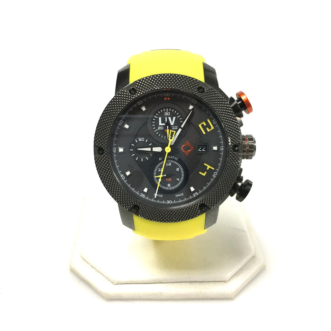 v643 LIV Genesis GX-AC Venom Yellow Automatic Chronograph Swiss Made Wrist Watch Extra Bands and a winder