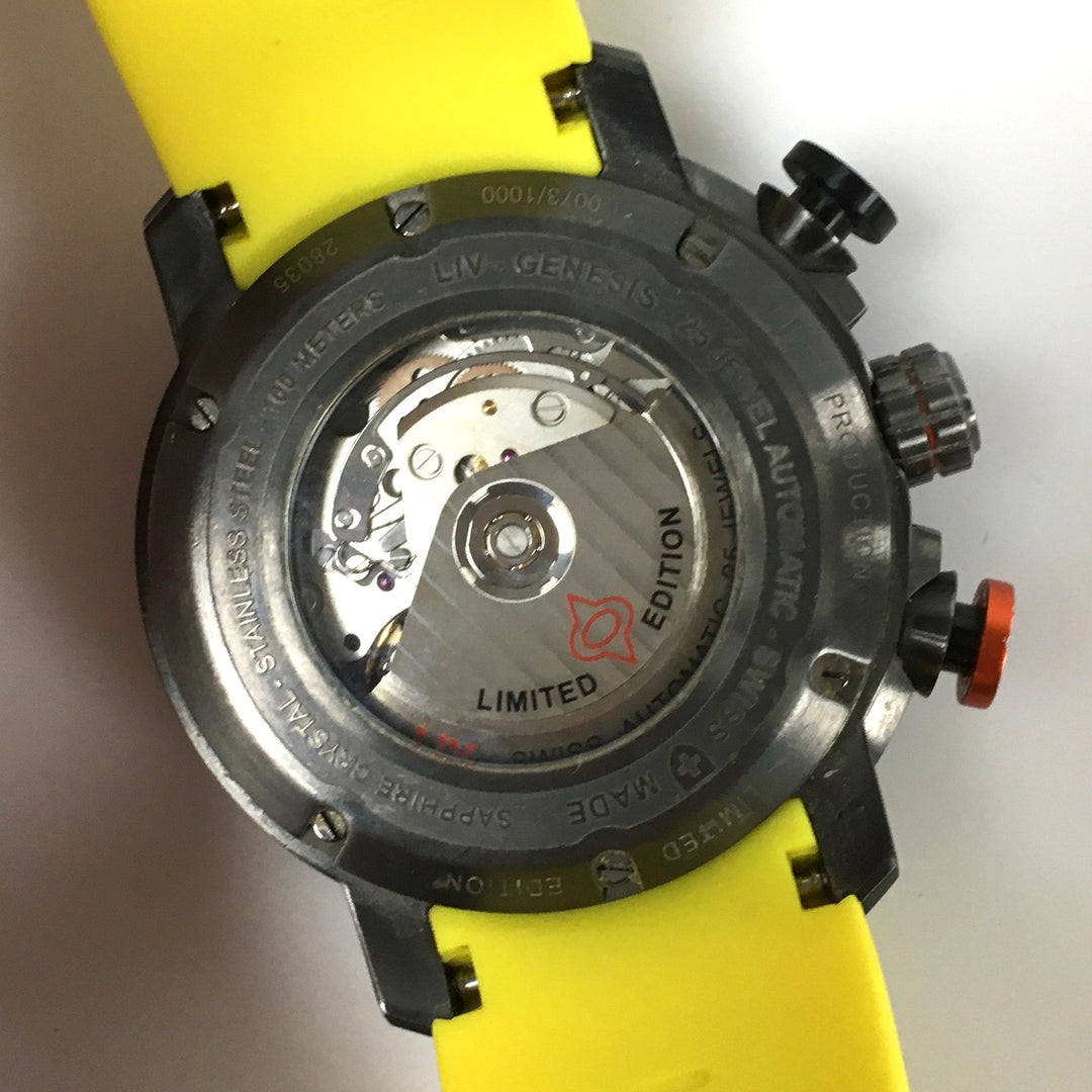 v643 LIV Genesis GX-AC Venom Yellow Automatic Chronograph Swiss Made Wrist Watch Extra Bands and a winder