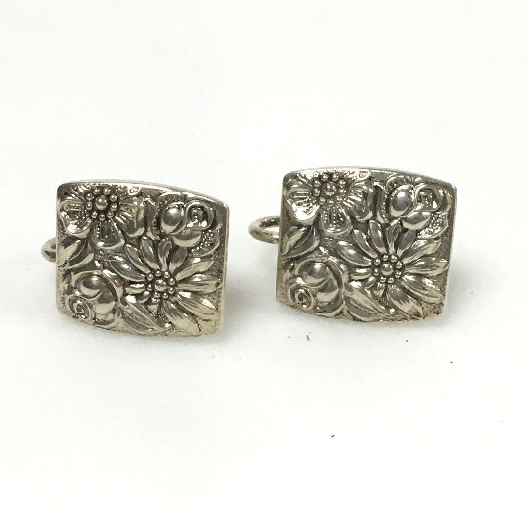 v646 Vintage Sterling Silver Floral Screw-back Earrings 1965 Towle Conttessina Collection