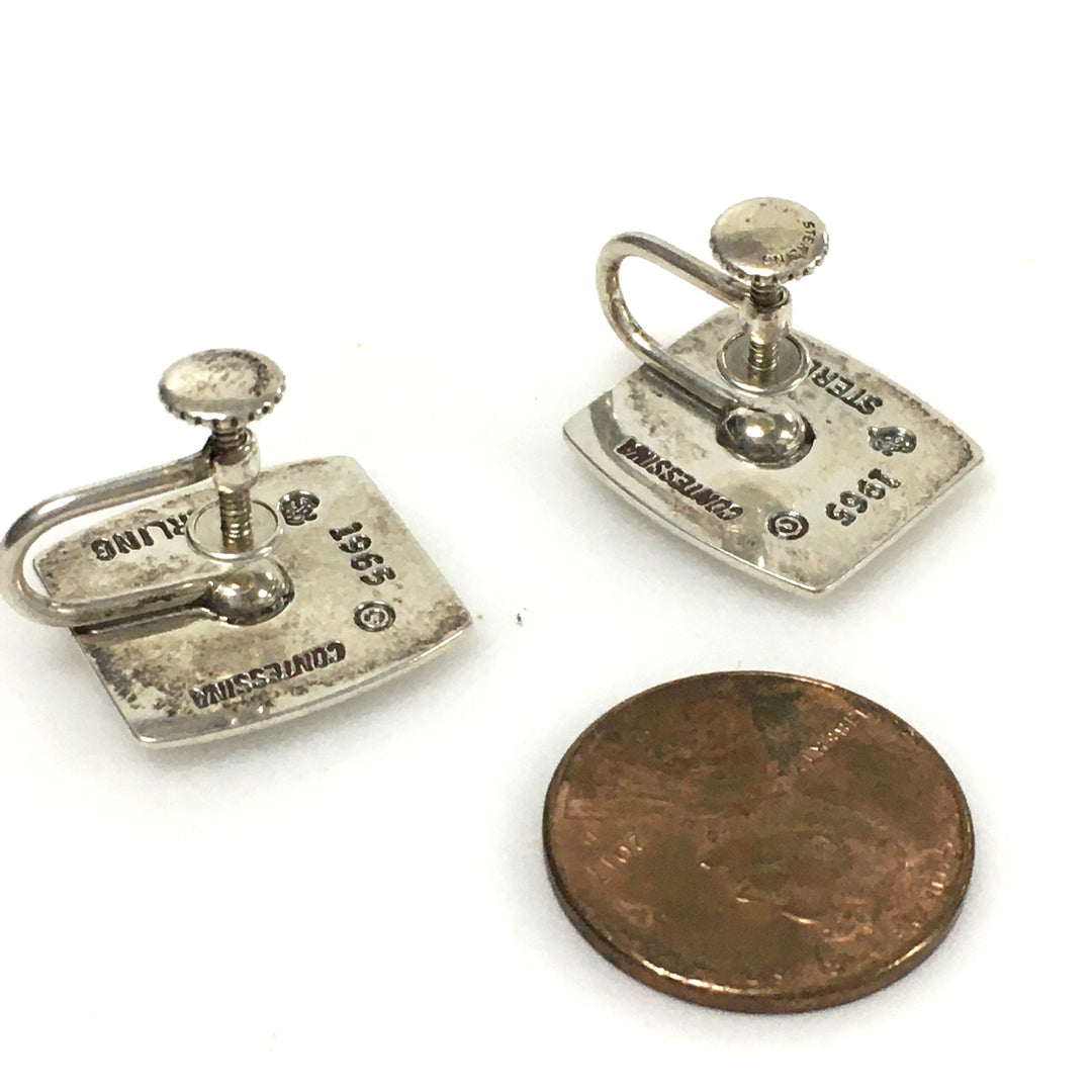 v646 Vintage Sterling Silver Floral Screw-back Earrings 1965 Towle Conttessina Collection