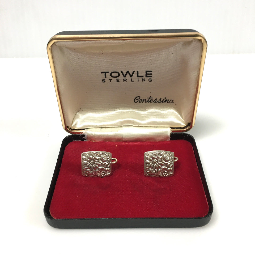 v646 Vintage Sterling Silver Floral Screw-back Earrings 1965 Towle Conttessina Collection