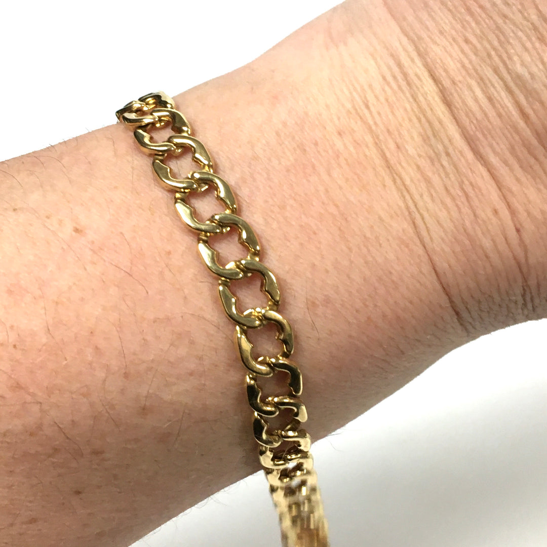 v647 Vintage 14k Yellow Gold Wide Cuban Link Chain Bracelet 7" Long