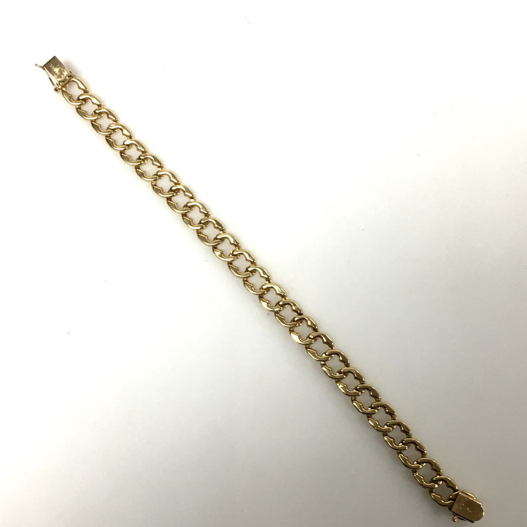 v647 Vintage 14k Yellow Gold Wide Cuban Link Chain Bracelet 7" Long