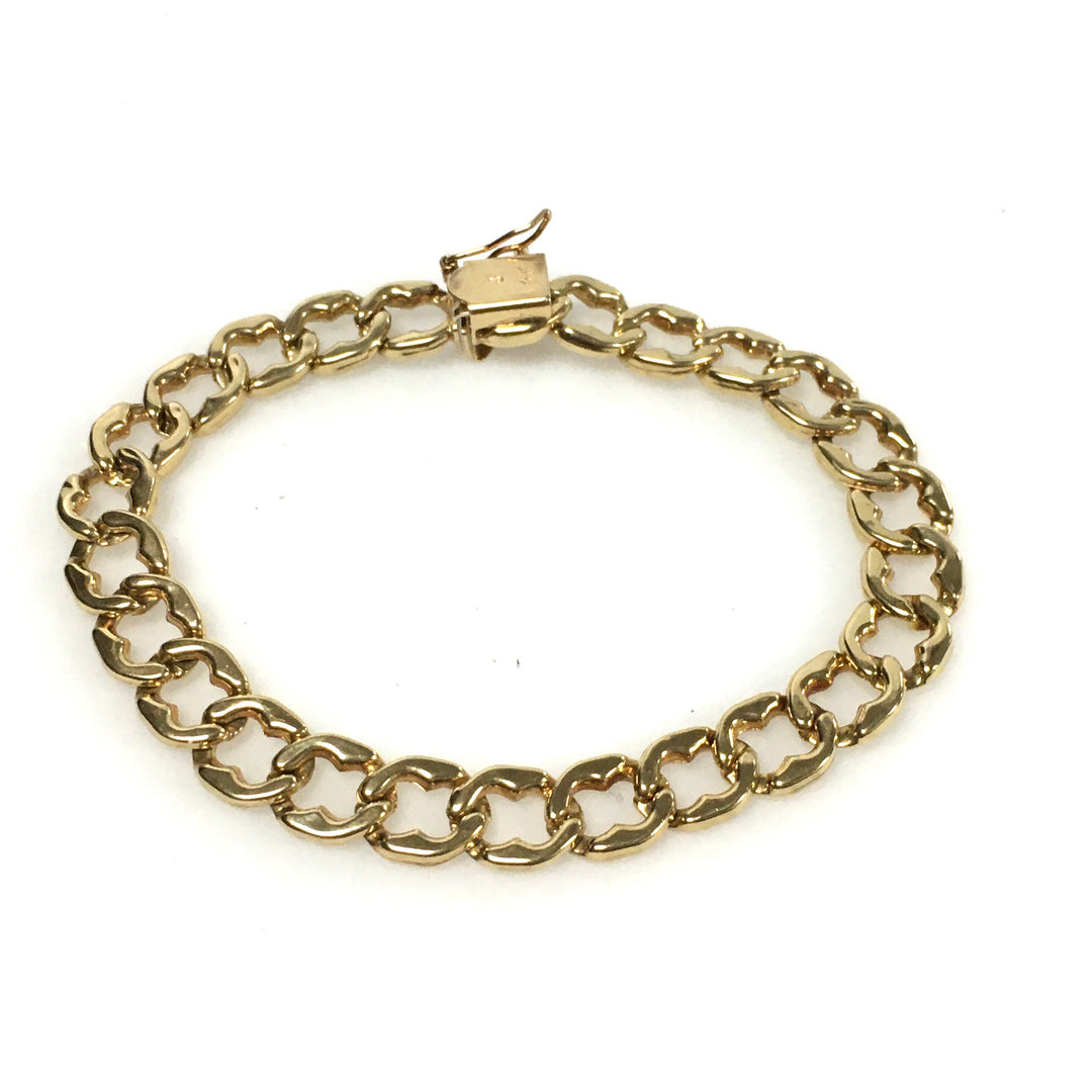 v647 Vintage 14k Yellow Gold Wide Cuban Link Chain Bracelet 7" Long